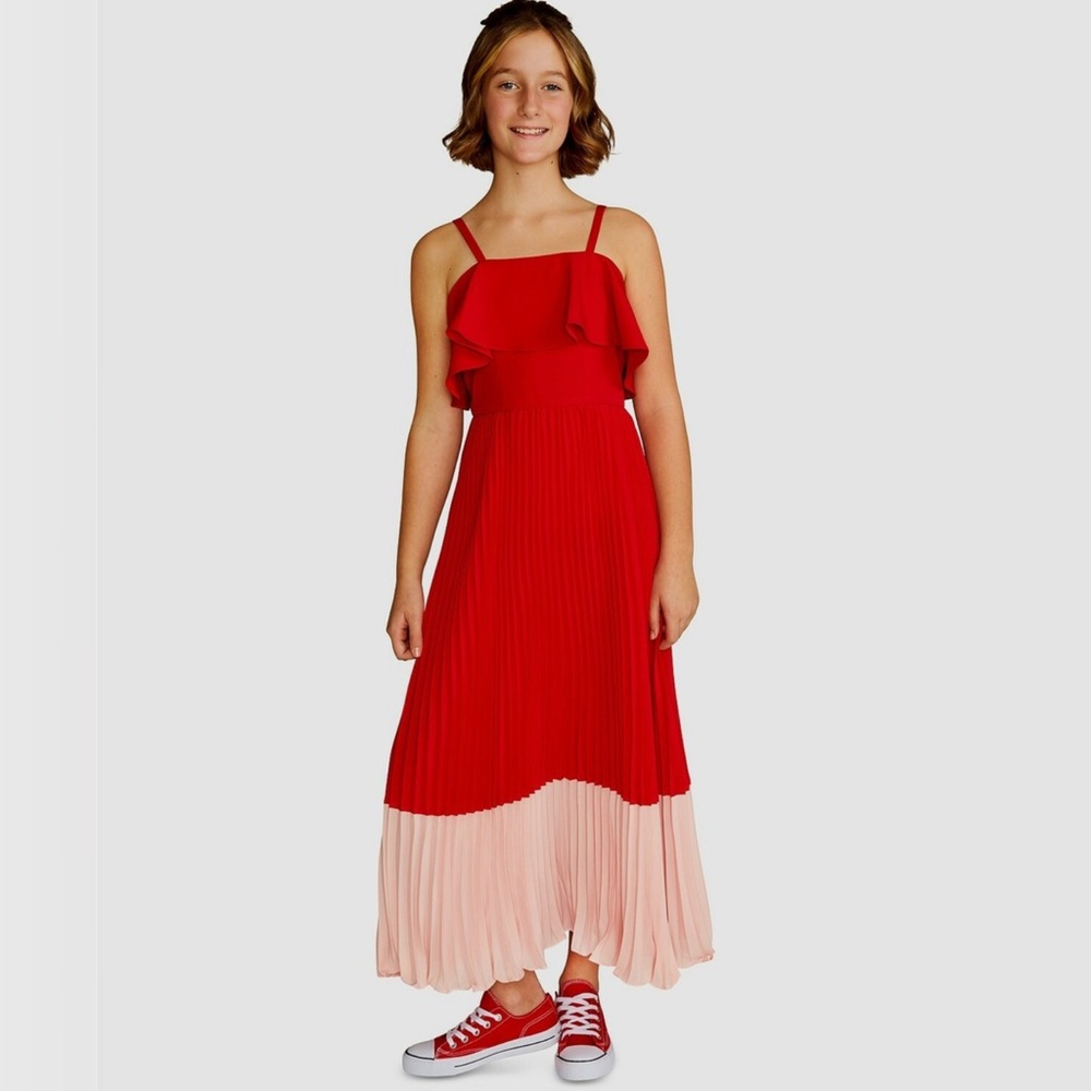Rare Editions Big Girls Ruffle-Trim Pleated Maxi Dress - Size 10